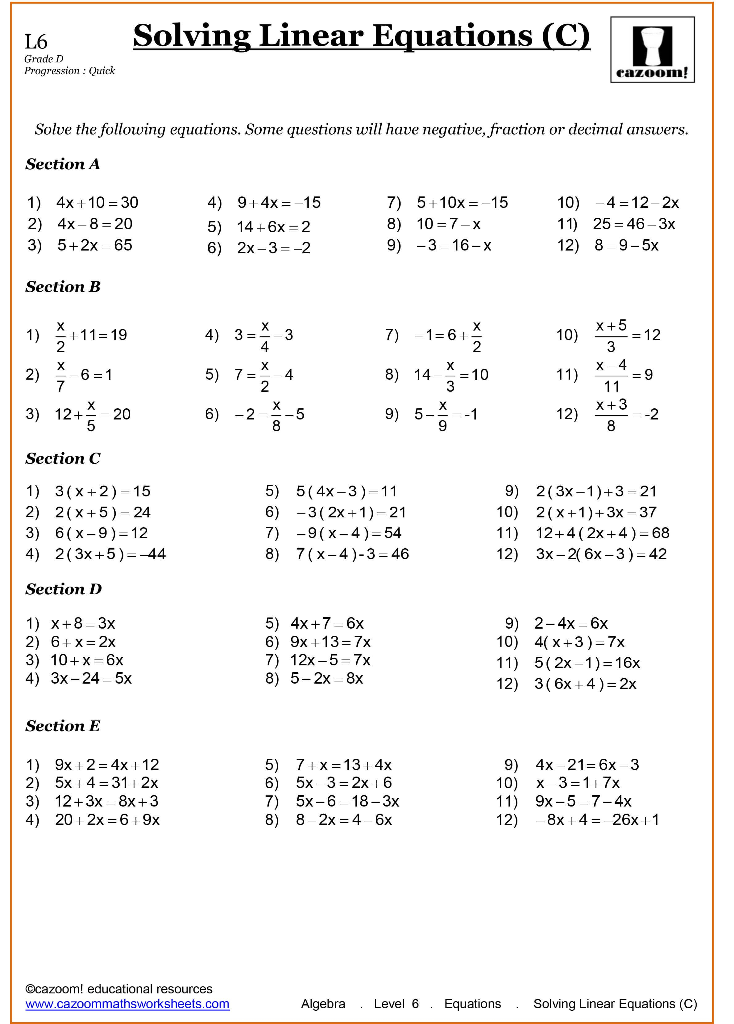 Year 8 Maths Worksheets  Cazoom Maths Worksheets With Year 8 Algebra Worksheets