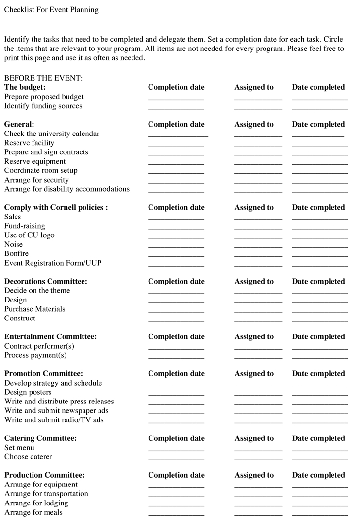 10 Event Planning Checklist Samples For Any Type Of Event For Event Planning Worksheet