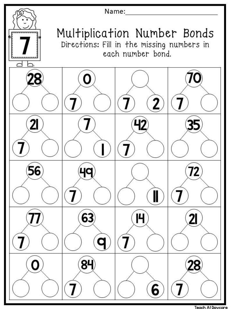 12 Printable Multiplication Number Bonds Worksheets Numbers  Etsy In Number Bonds Worksheets