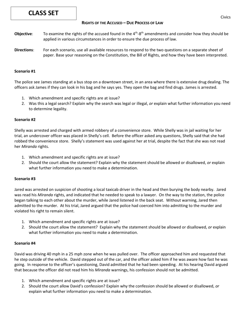 1314 Unit 31 Rights Of The Accused For Bill Of Rights Scenario Worksheet Answers