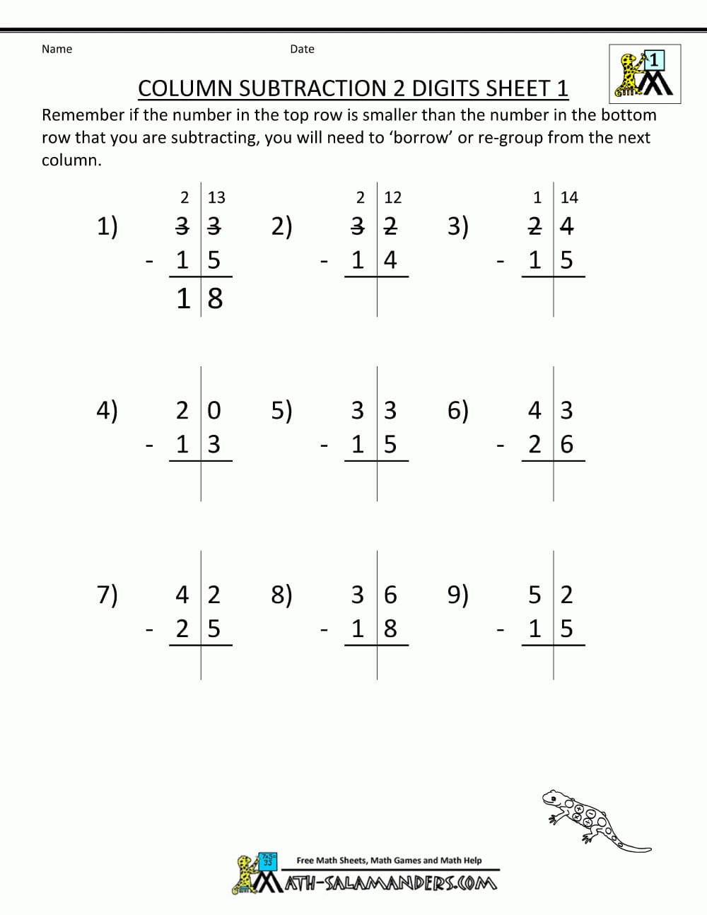 2 Digit Subtraction Worksheets Inside First Grade Addition And Subtraction Worksheets