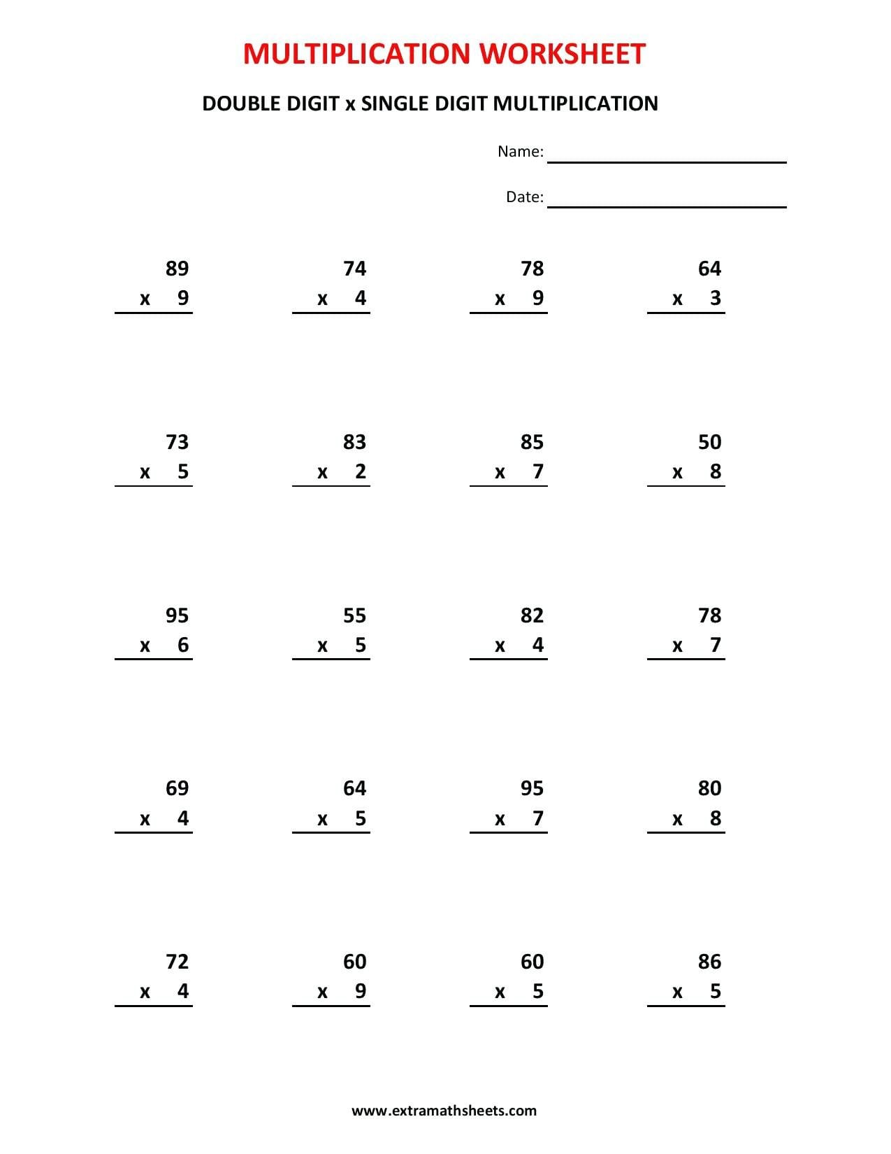 2 Digit1 Digit Multiplication No Regrouping – Observclub Or Double Digit By Double Digit Multiplication Worksheets