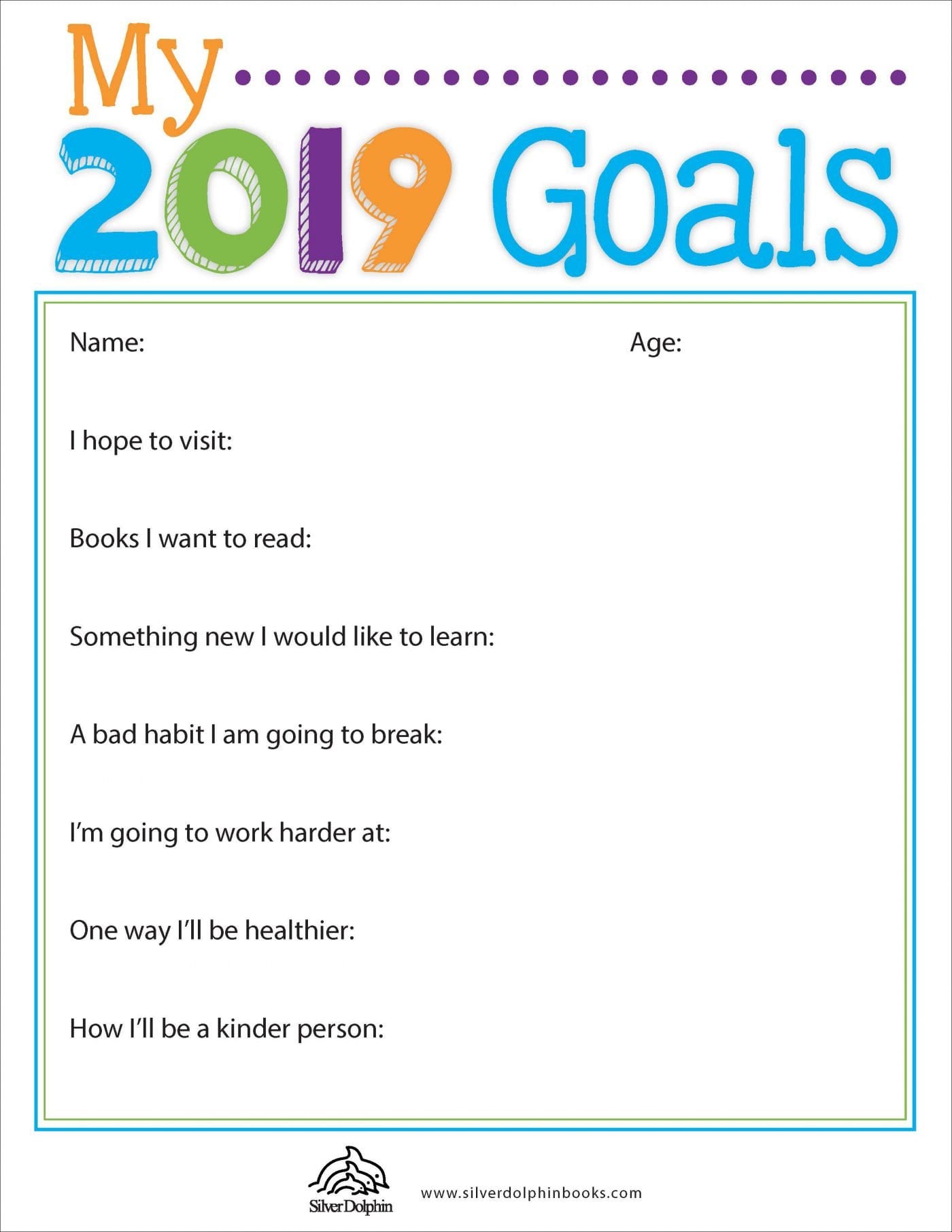 2019 Goalsetting And Reading Worksheets For Kids  Silver Dolphin Books Within New Year Goal Setting Worksheet