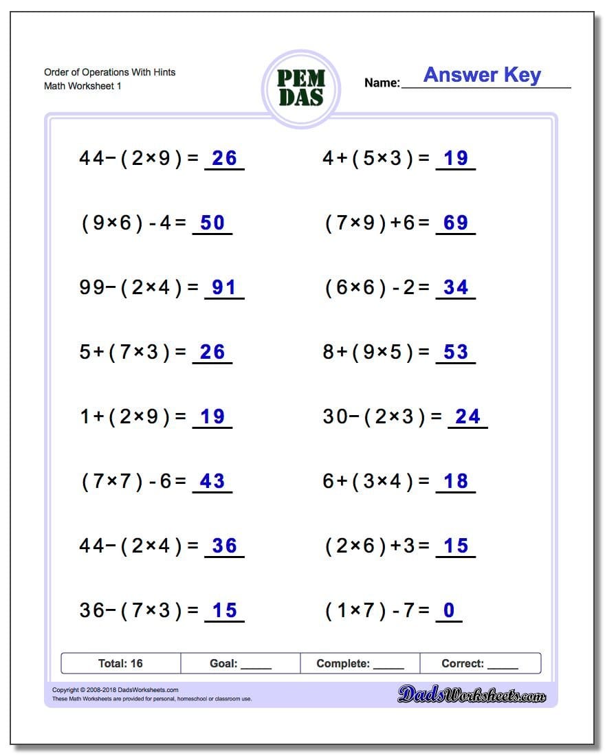 24 Printable Order Of Operations Worksheets To Master Pemdas Along With Order Of Operations Pemdas Practice Worksheets Answers