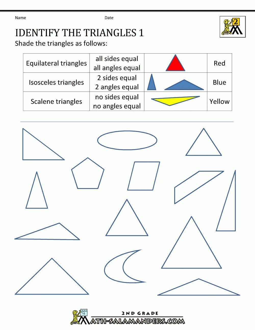 2D Shapes Worksheets 2Nd Grade As Well As Identifying Triangles Worksheet
