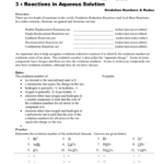 3 Or Reactions In Aqueous Solutions Worksheet Answers