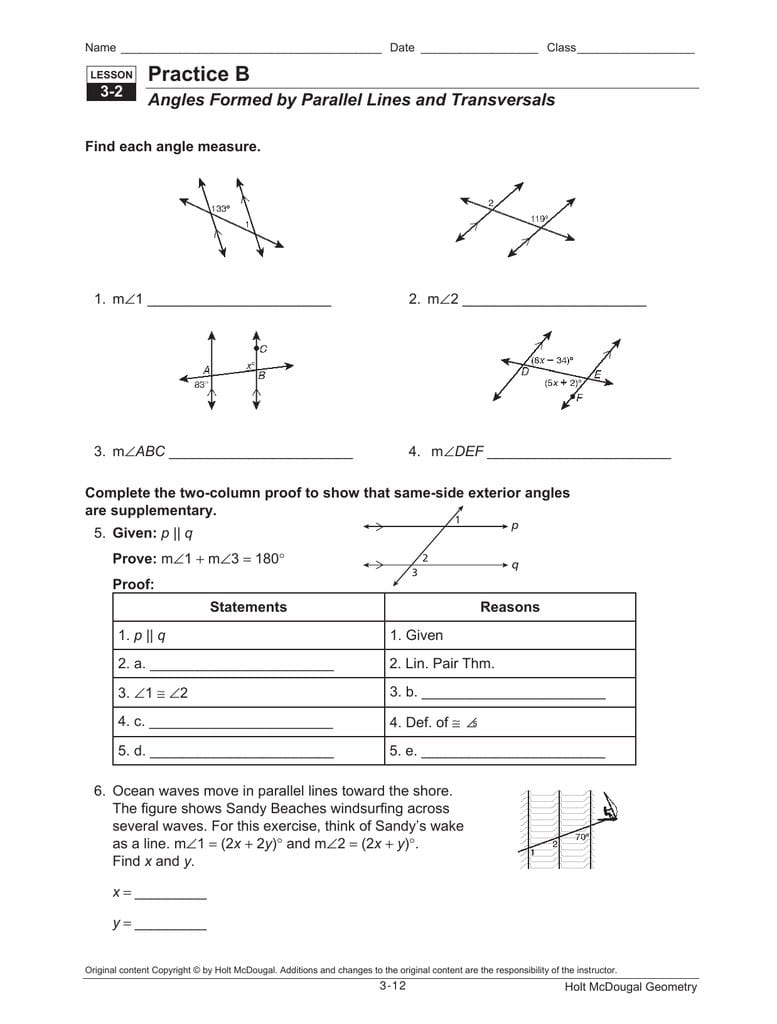32 Practice And 3 2 Angles And Parallel Lines Worksheet Answers