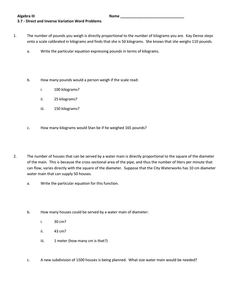 37 Direct And Inverse Variation Word Problems Worksheet Within Direct And Inverse Variation Word Problems Worksheet With Answers
