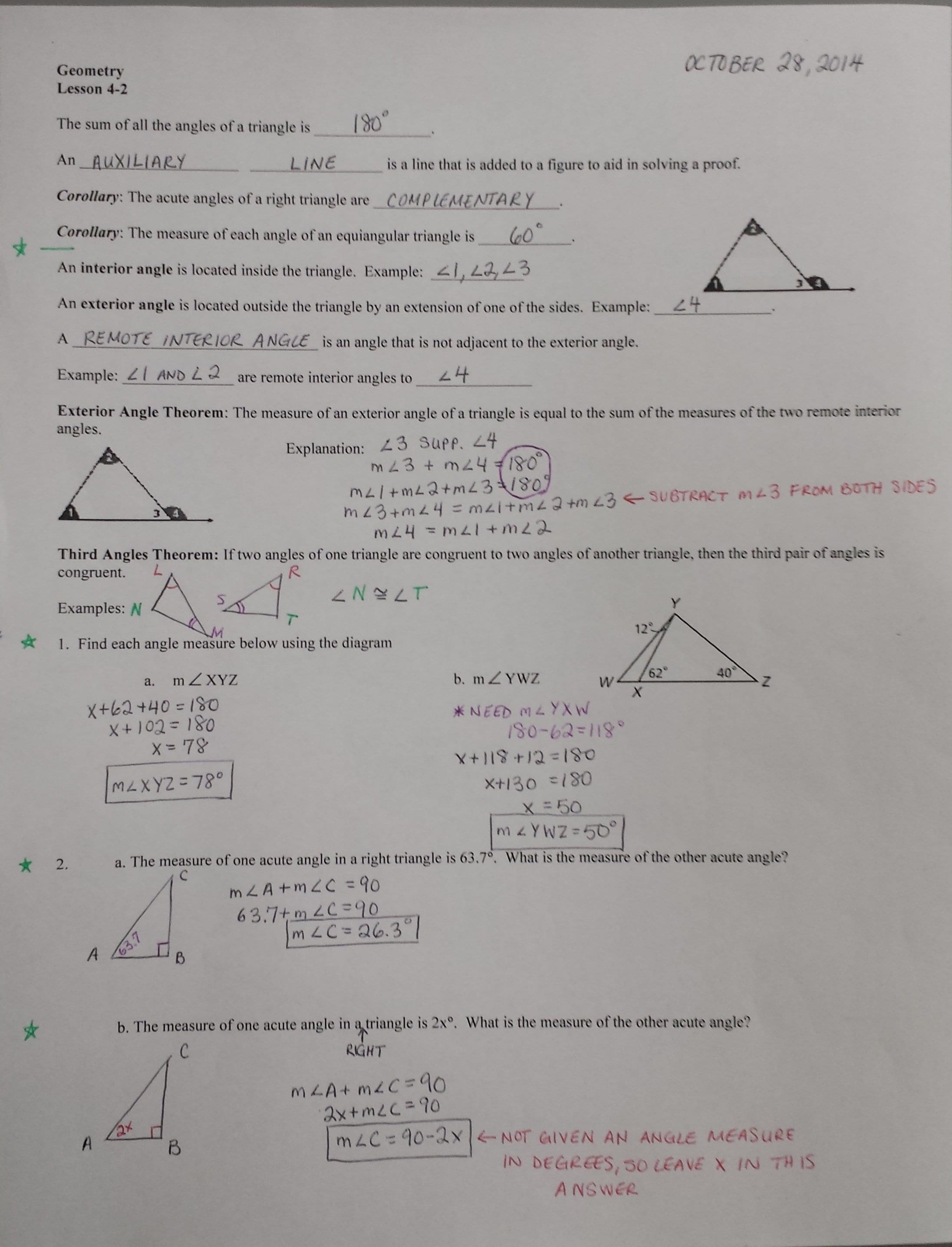 4 2 Practice Angles Of Triangles Worksheet Answers  Yooob Together With 3 2 Practice Angles And Parallel Lines Worksheet Answers