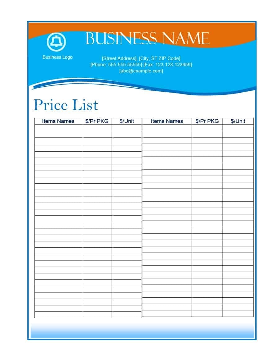 40 Free Price List Templates Price Sheet Templates ᐅ Template Lab Regarding Cost Worksheet Template