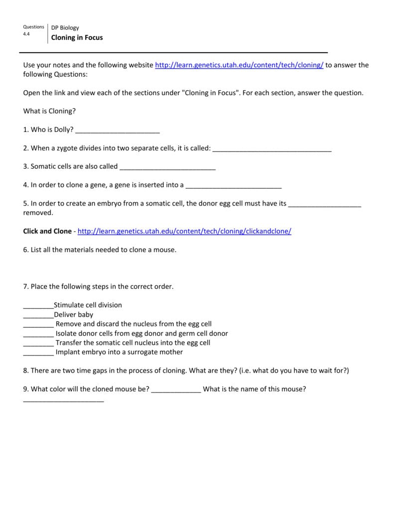 44 Cloning In Focus With Click And Clone Worksheet Answers