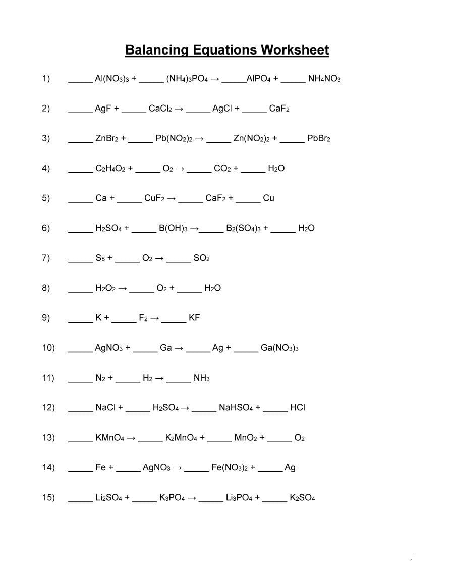 49 Balancing Chemical Equations Worksheets With Answers Also Balancing Chemical Equations Practice Worksheet Answer Key