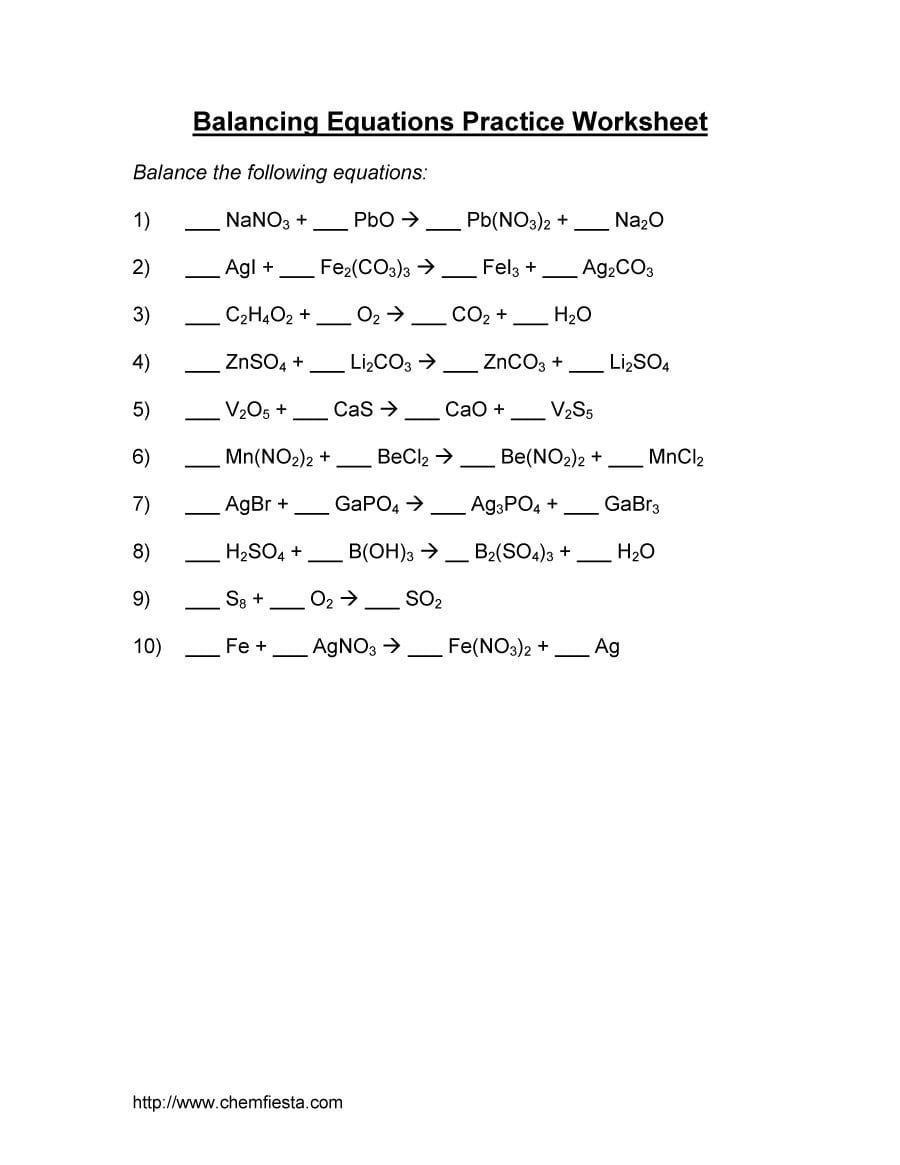 49 Balancing Chemical Equations Worksheets With Answers And Balancing Chemical Equations Practice Worksheet Answer Key