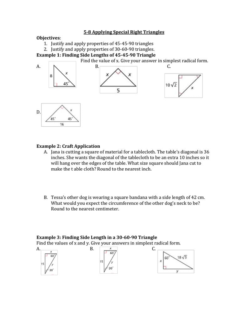 58 Special Right Triangles And Special Right Triangles Worksheet Answers