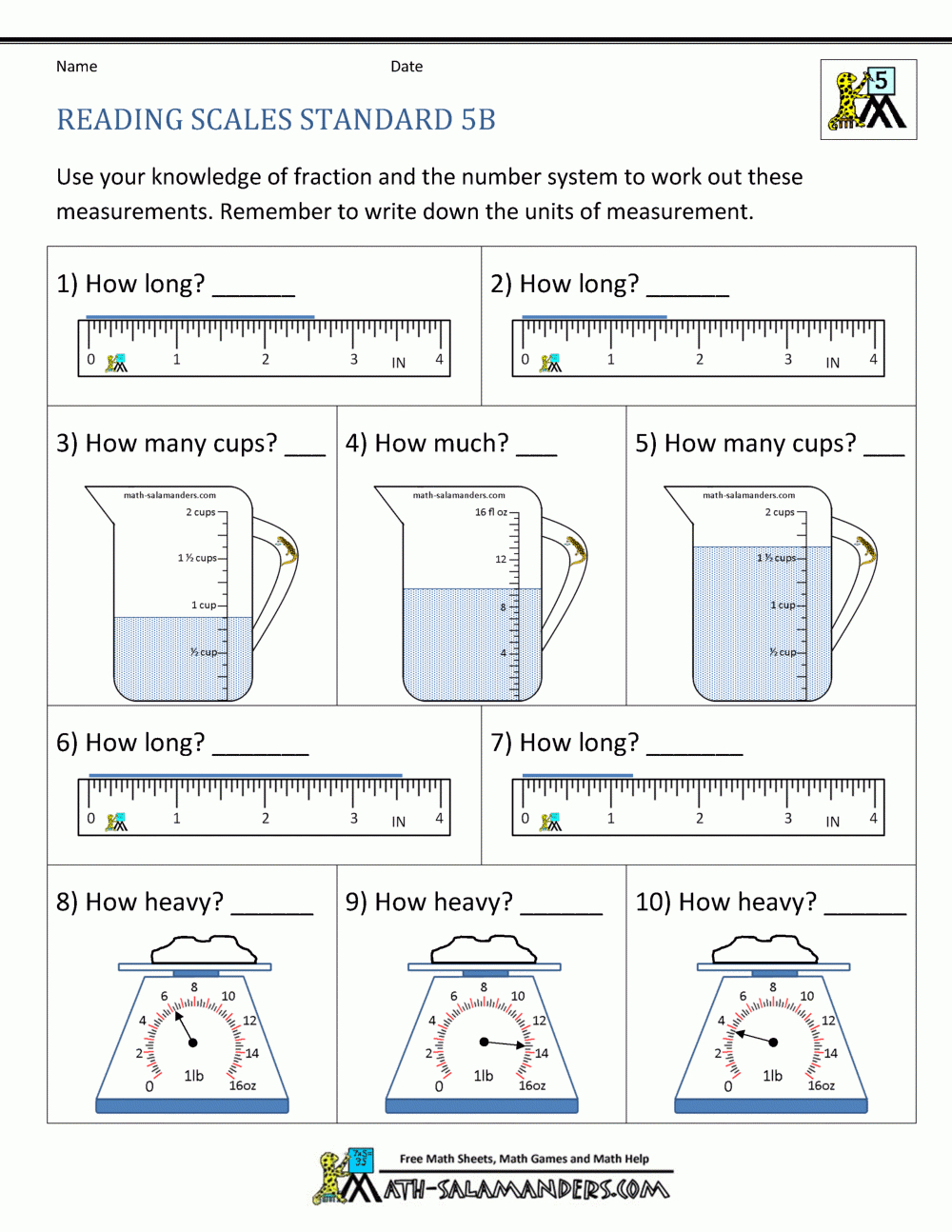 5Th Grade Measurement Worksheets For 5Th Grade Math And Reading Worksheets