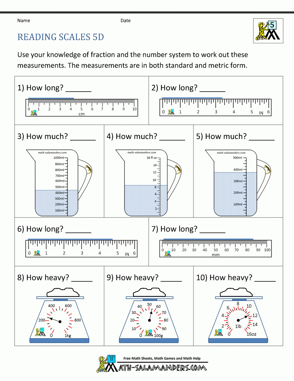5Th Grade Measurement Worksheets In 5Th Grade Math And Reading Worksheets