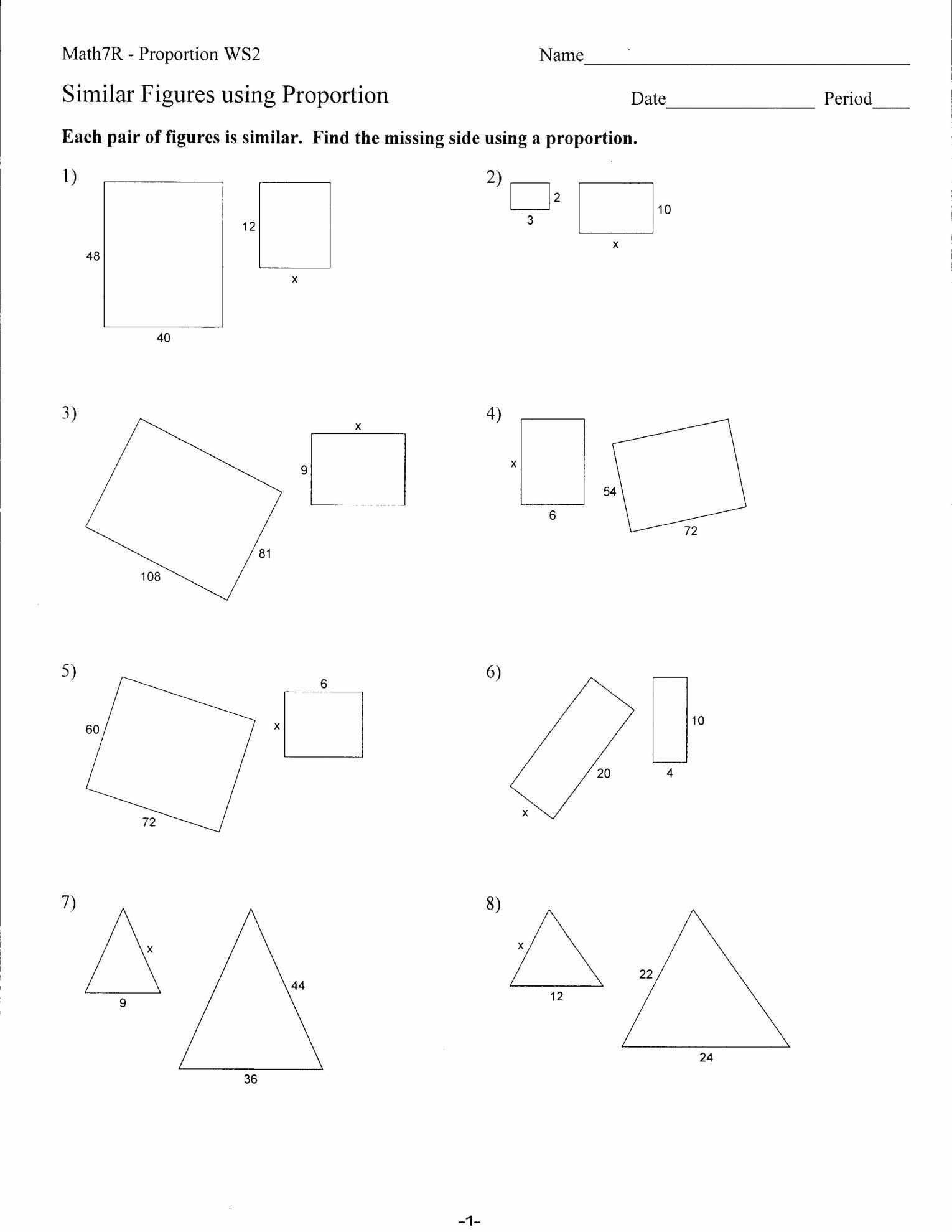 7Th Grade Math Worksheets Similar Figures  Justswimfl For Proportions And Similar Figures Worksheet