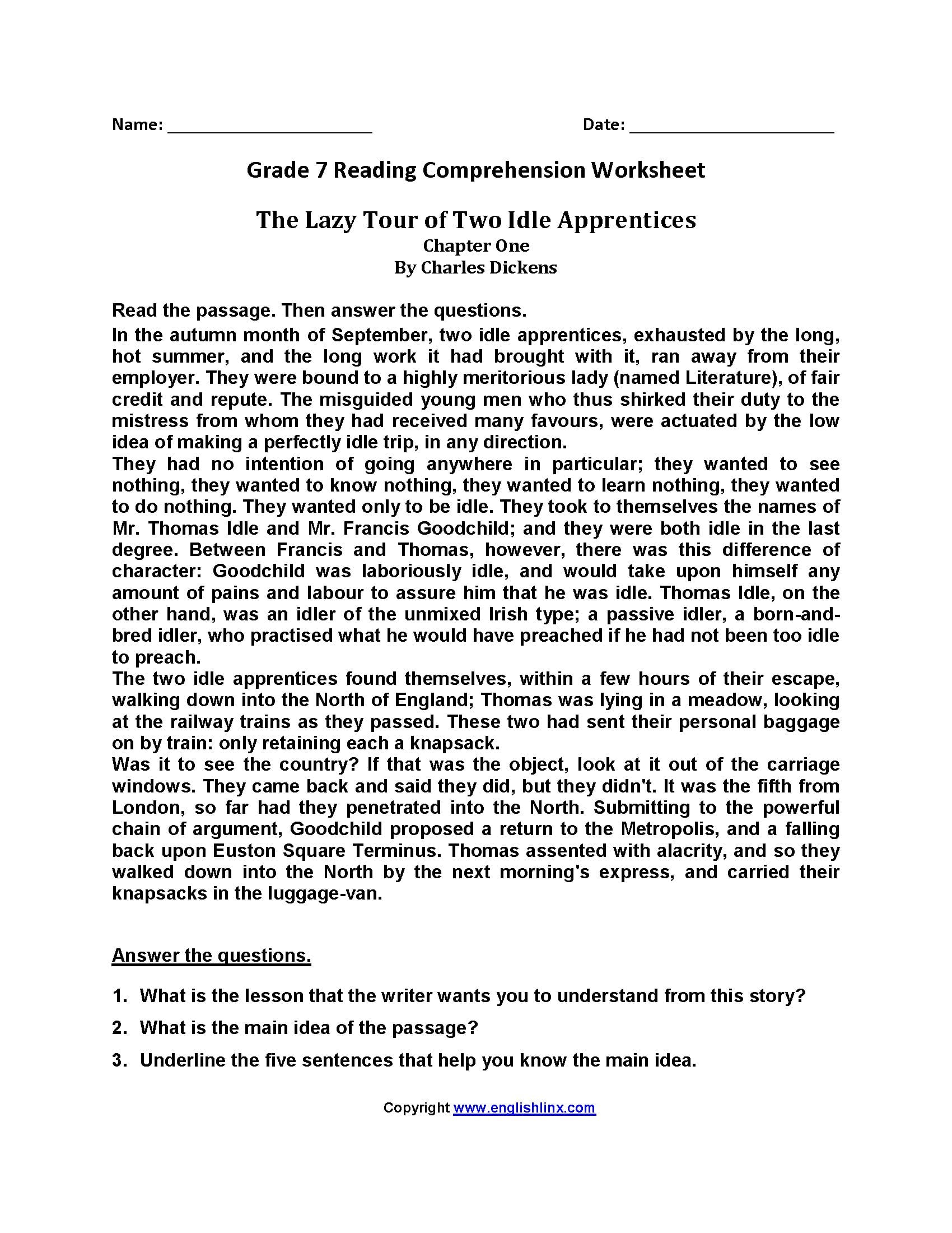 7Th Grade Reading Comprehension Worksheets Pdf Second Grade Math Also Reading Comprehension Worksheets 7Th Grade