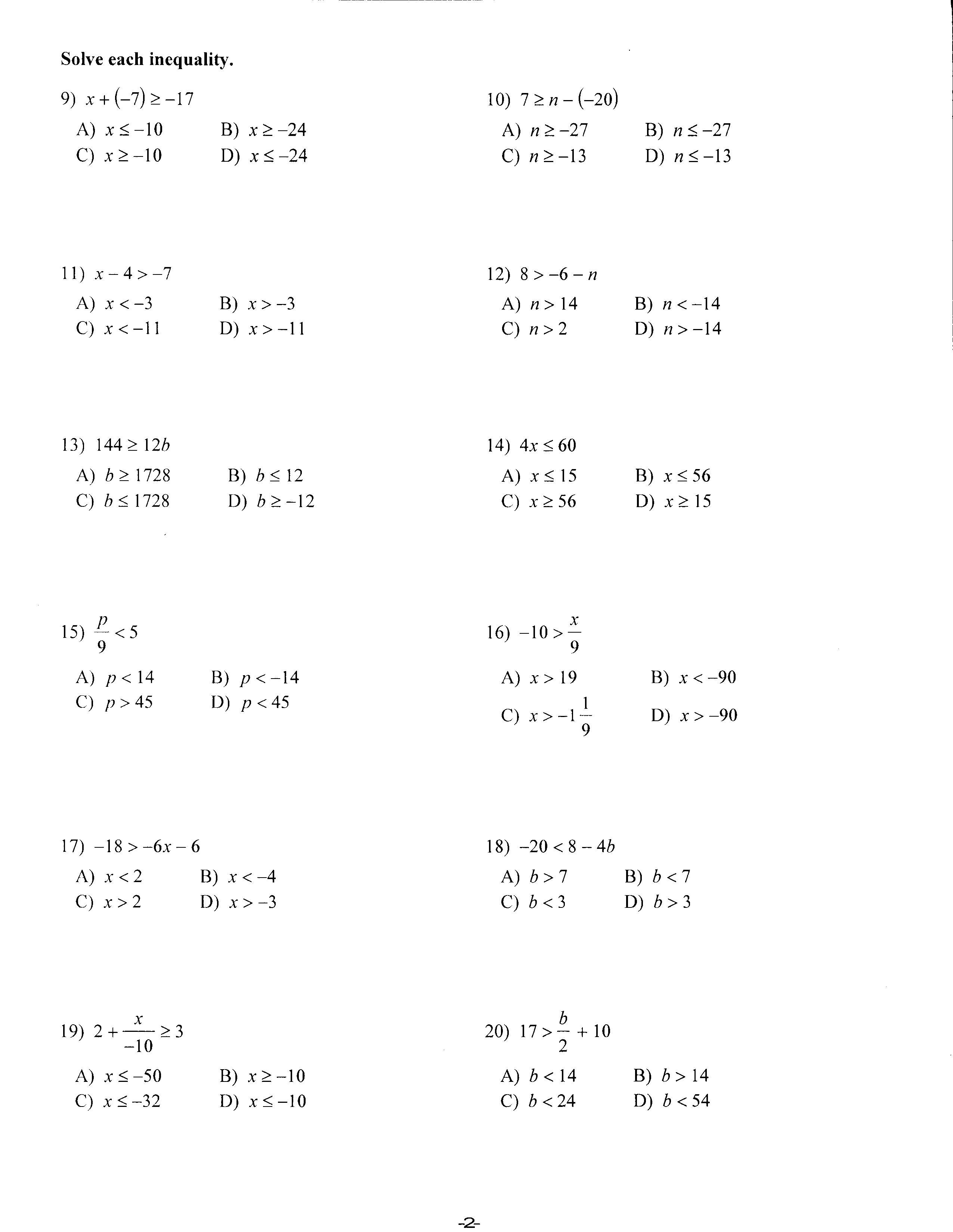9Th Grade Algebra Worksheets — excelguider.com