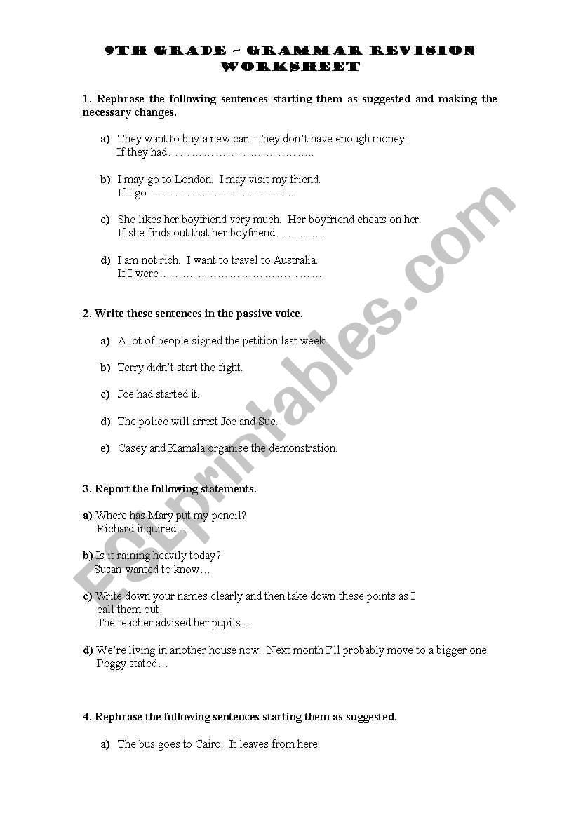 9Th Grade Grammar Revision Worksheet  Esl Worksheetolinda As Well As Ninth Grade Worksheets