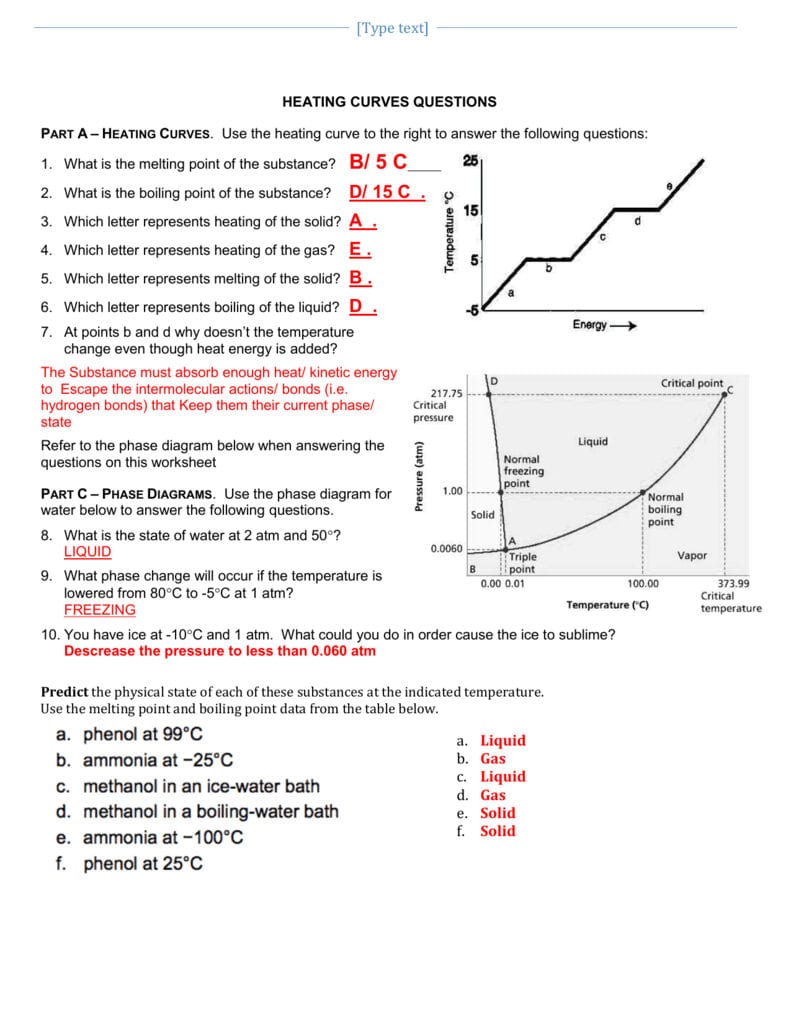 A2 Heat Curves Phase Diagram Worksheet Key Together With Heating Curve Worksheet Answers