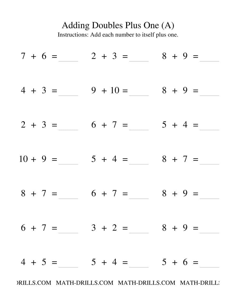 Adding Doubles Plus One A Together With Adding Doubles Worksheets