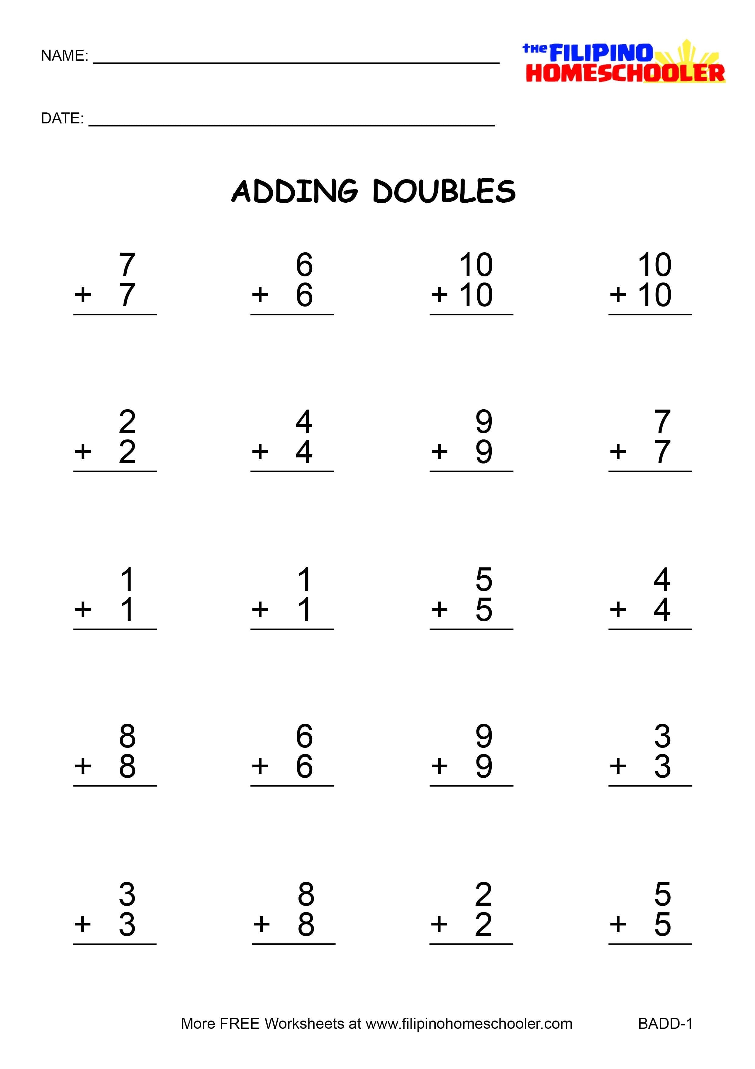 Adding Doubles Worksheets And Teaching Strategies – The Filipino Intended For Adding Doubles Worksheets