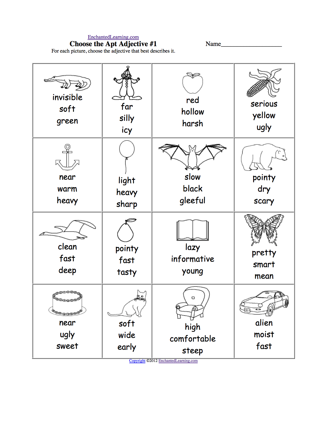 Adjective Activities And Worksheets Enchantedlearning Throughout Adjectives Worksheets For Kindergarten