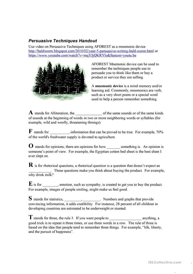 Aforest Persuasive Techniques Worksheet  Free Esl Printable For Using Persuasive Techniques Worksheet Answers