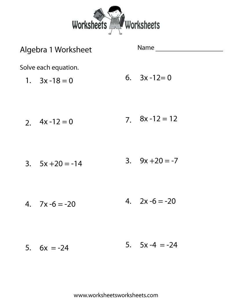 Algebra 1 Practice Worksheet  Free Printable Educational Worksheet Or Algebra 1 Practice Worksheets