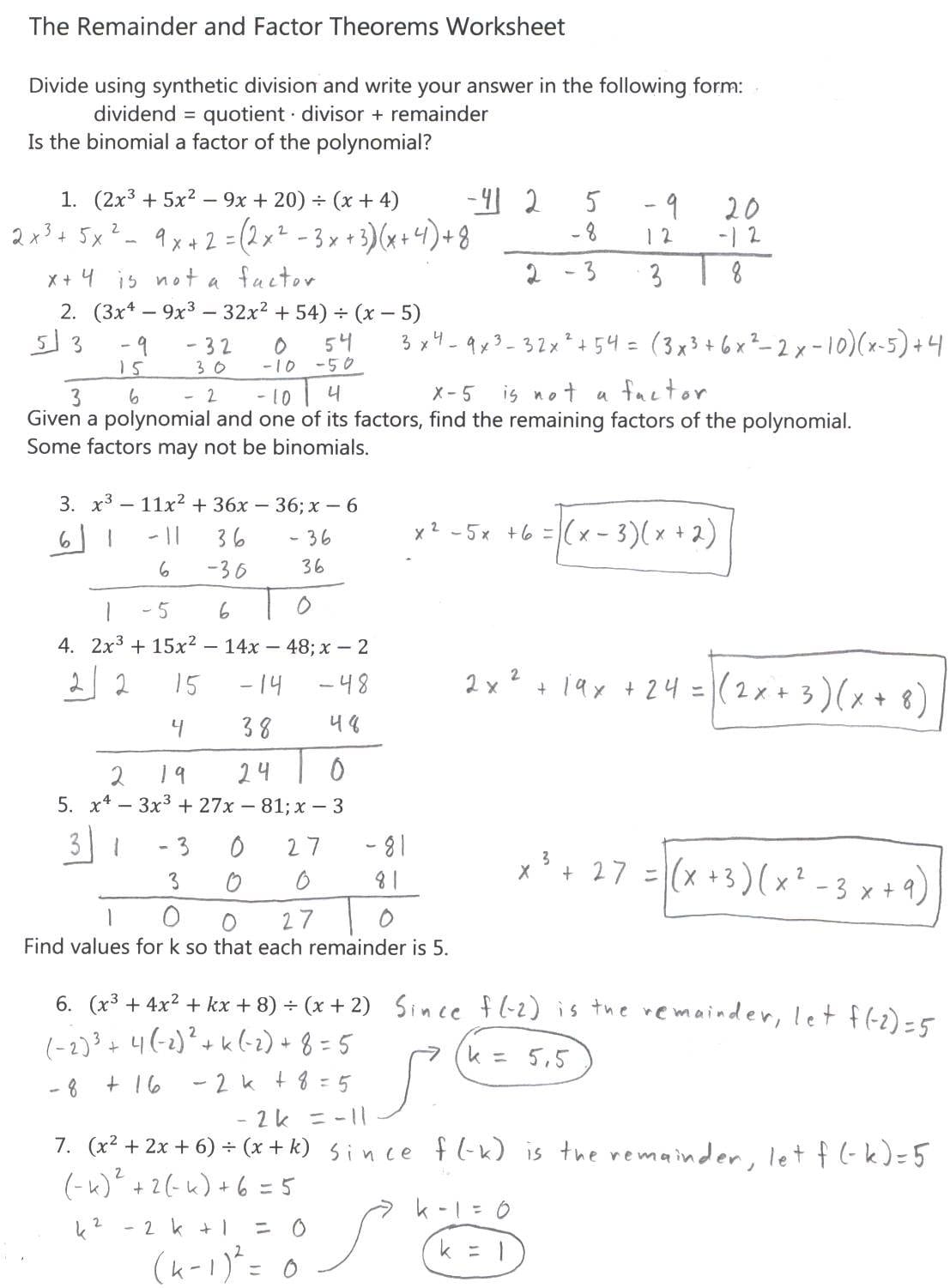 Algebra 2 For Factoring Polynomials Finding Zeros Of Polynomials Worksheet Answers