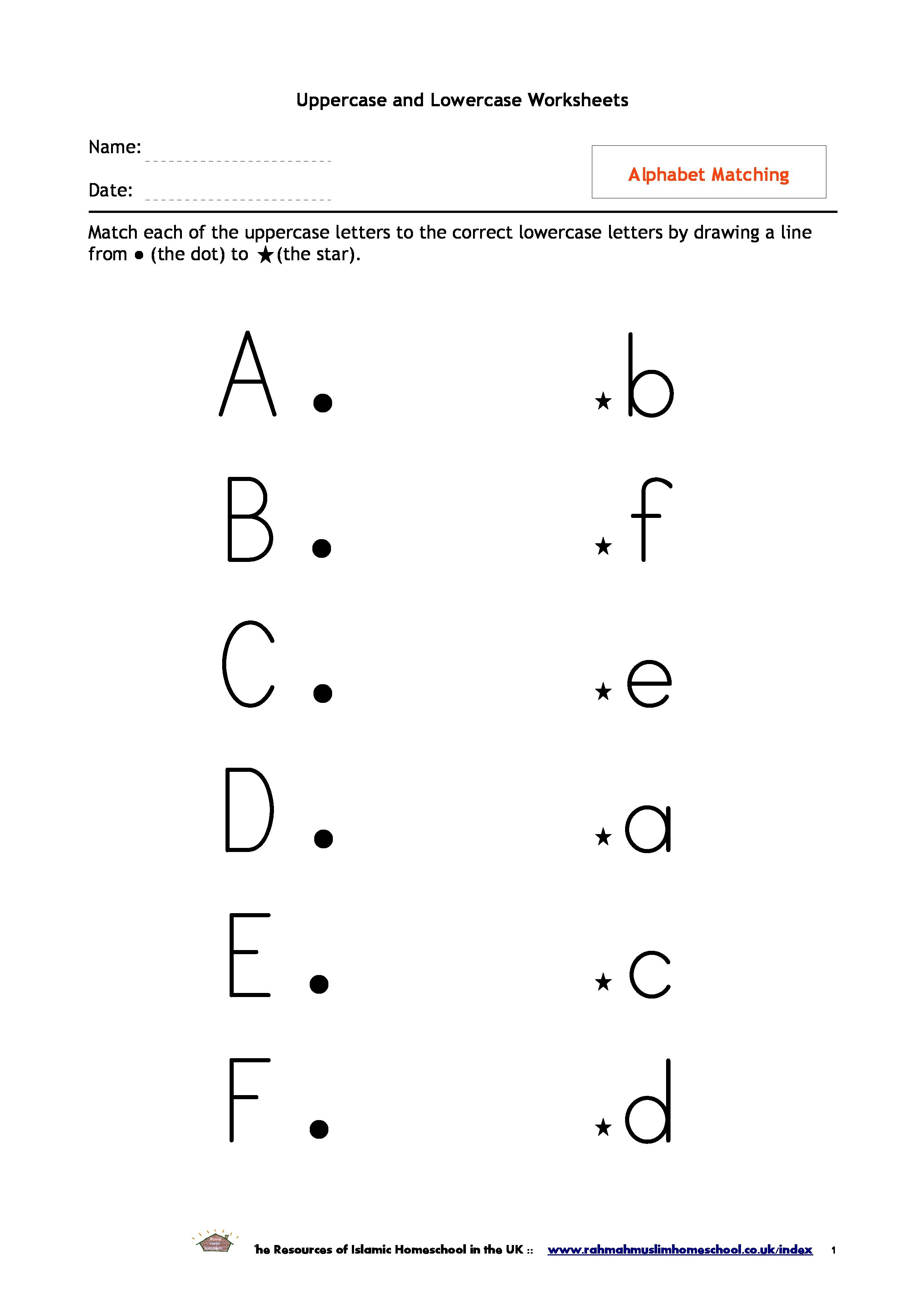 Alphabet Matching Worksheets  The Resources Of Islamic Homeschool For Alphabet Matching Worksheets