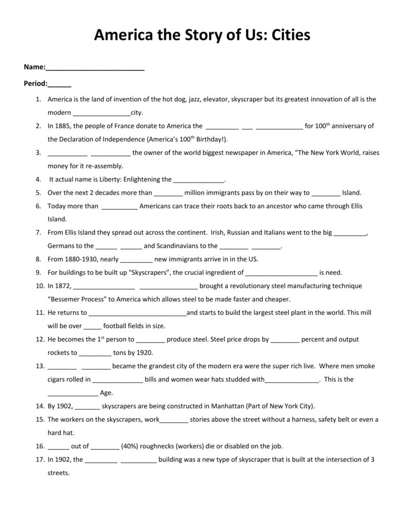 America The Story Of Us Cities Pertaining To America The Story Of Us Worksheet Answers