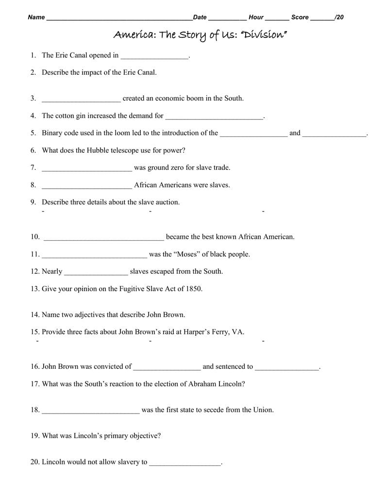 America The Story Of Us “Division” Together With America The Story Of Us Worksheet Answers