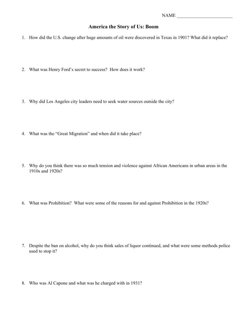 America The Story Of Us Intended For America The Story Of Us Boom Worksheet