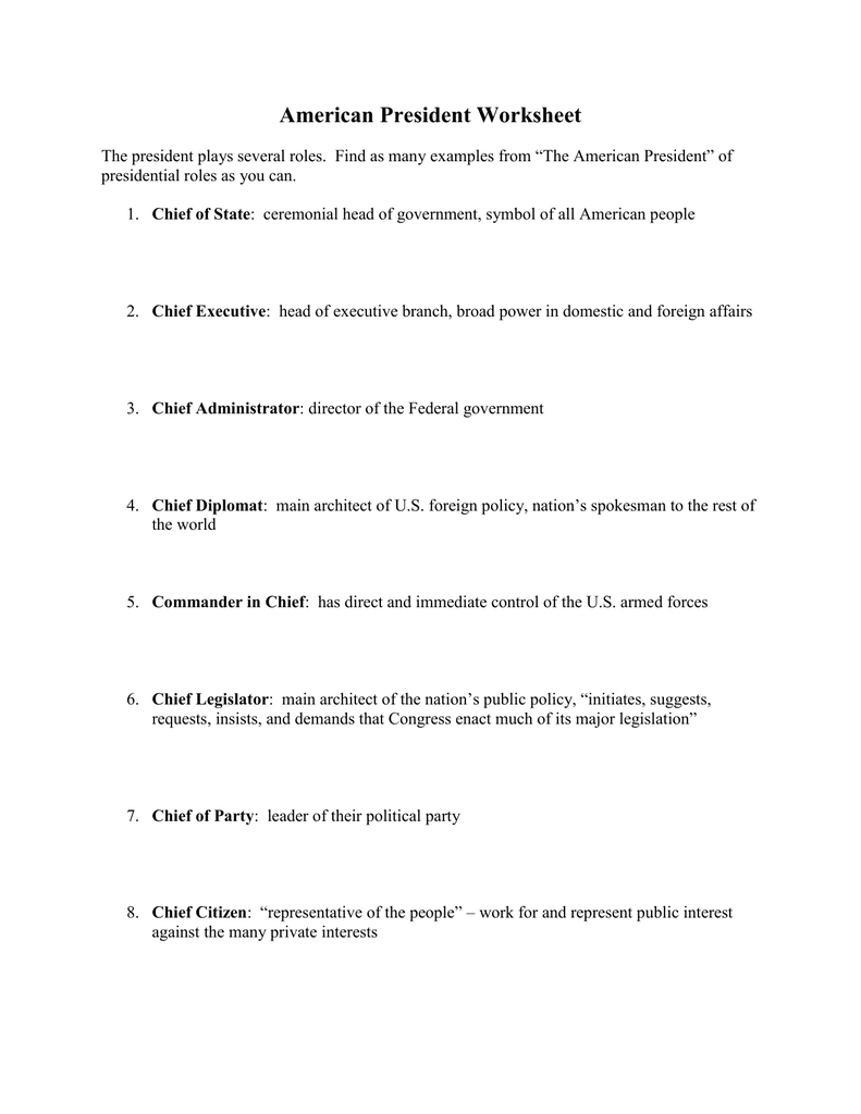 American President Worksheet With Regard To The Role Of Media Worksheet Answers