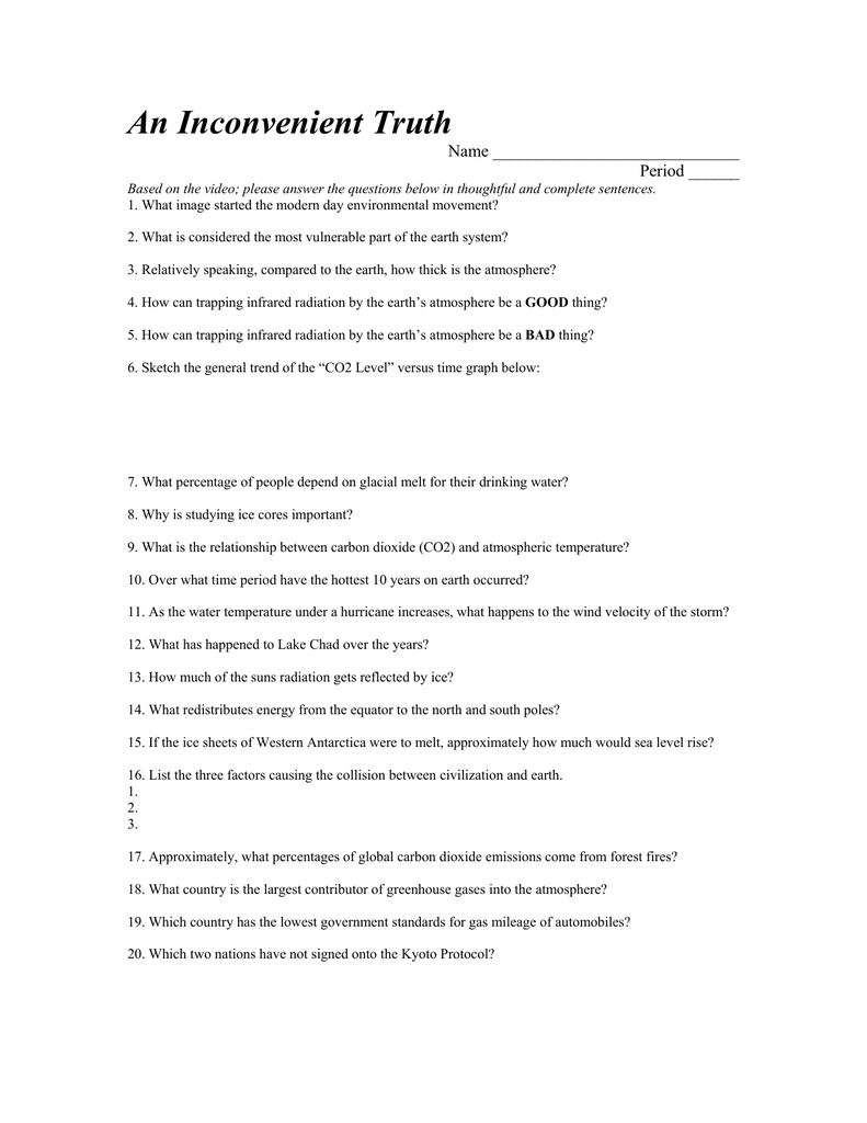 An Inconvenient Truth Name Period With An Inconvenient Truth Worksheet Answers