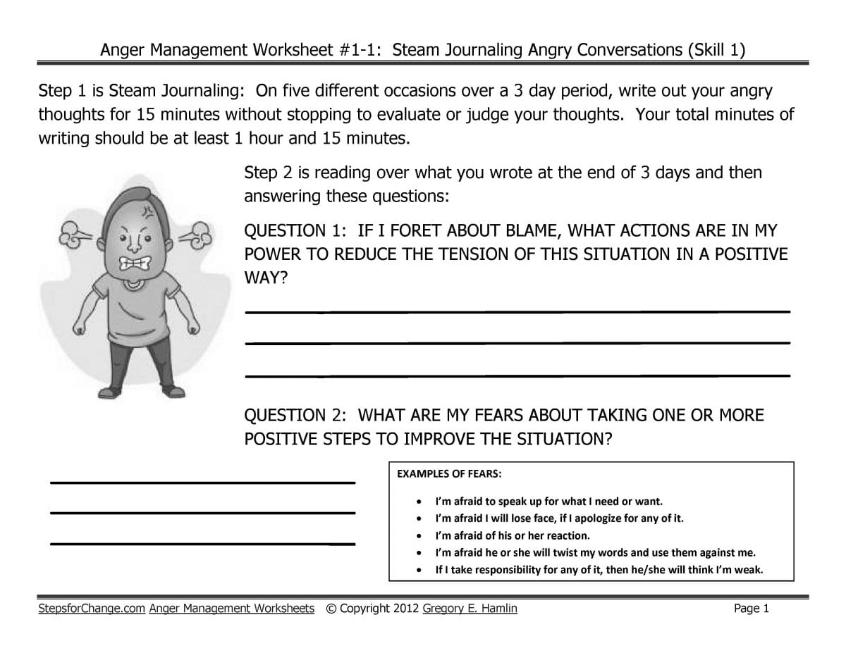 Anger Management Worksheet 11 Steam Journaling Angry Throughout Emotional Intelligence Worksheets Pdf