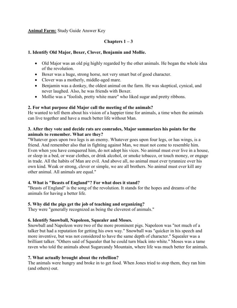 Animal Farm Study Guide Answer Key Intended For Animal Farm Chapter 7 Worksheet Answers