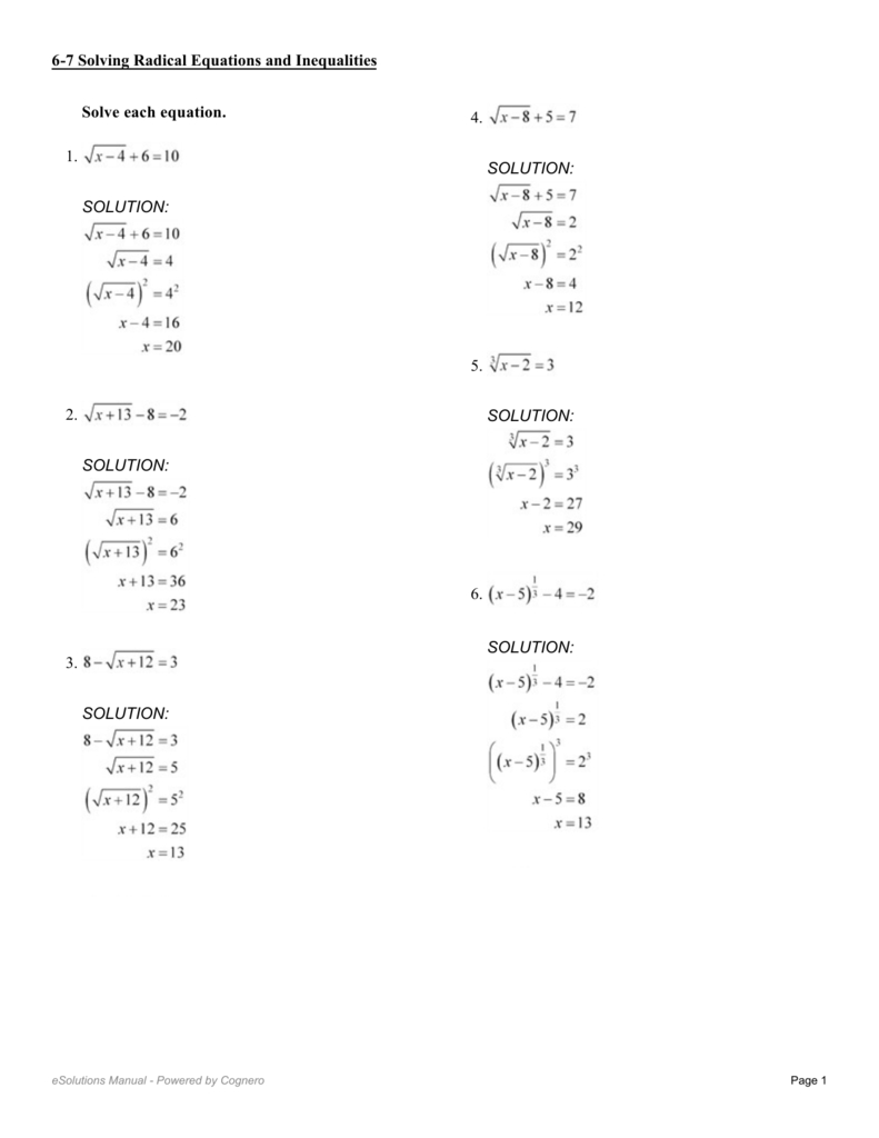 Answer Key  Cloudfront Within Solving Radical Equations Worksheet Answers