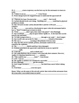 Apollo 13 The Tom Hanks Movie Study Guide And Exam W Answers For Apollo 13 Movie Worksheet Answers