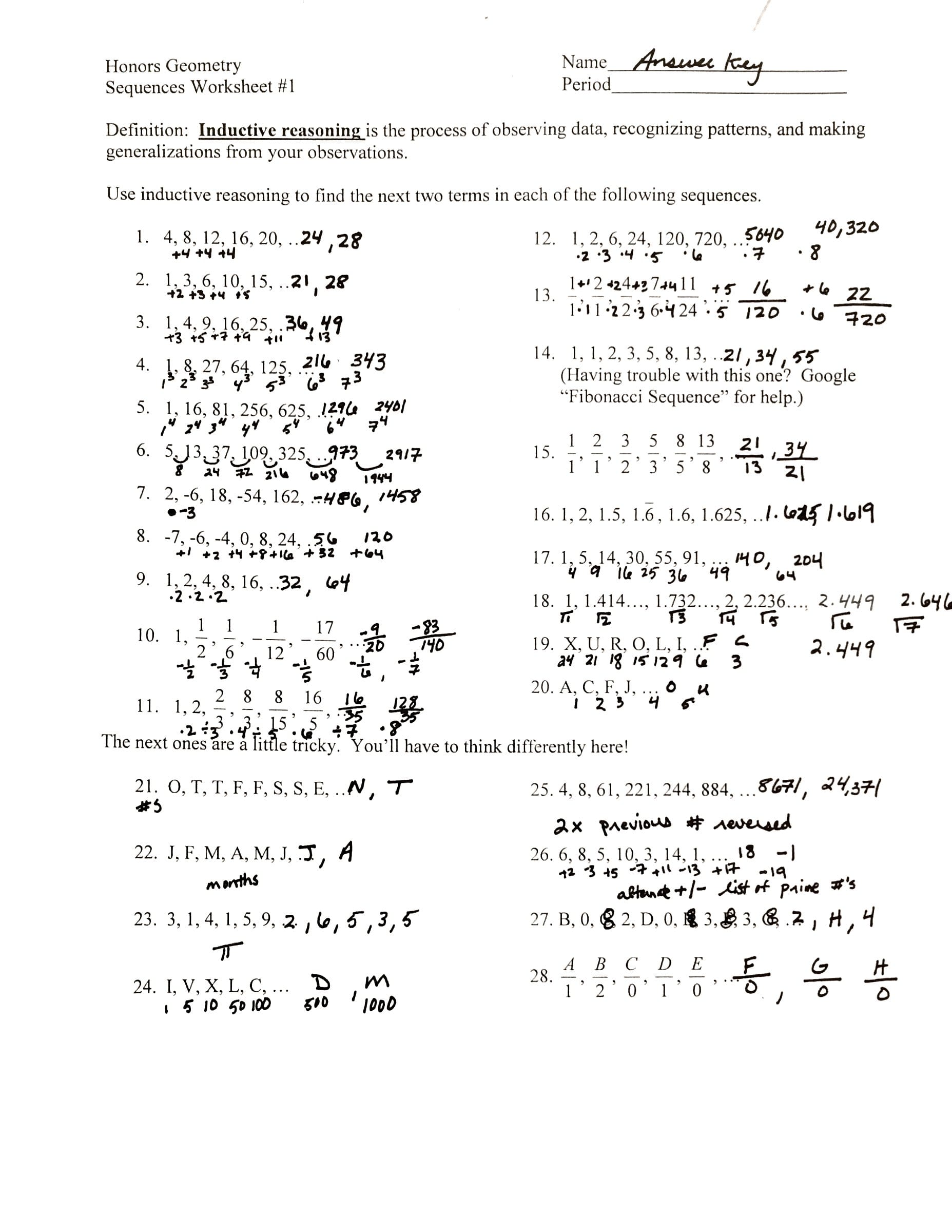 arithmetic and geometric sequences worksheet doc
