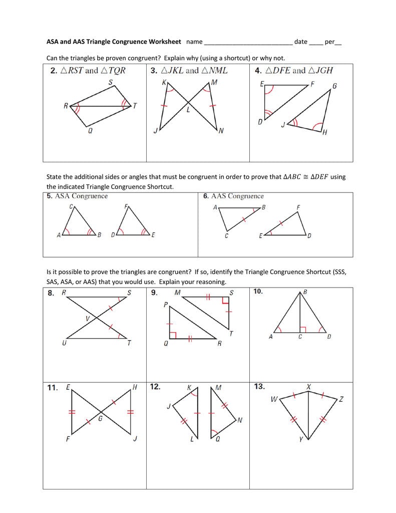 Asa And Aas Triangle Congruence Worksheet Name Date  Per And Asa And Aas Congruence Worksheet Answers
