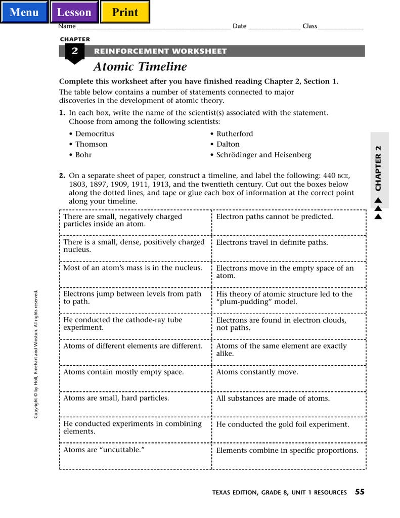 Atomic Timeline For Atomic Theory Timeline Worksheet