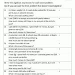 Basic Algebra Worksheets Intended For Writing Equations From Word Problems Worksheet