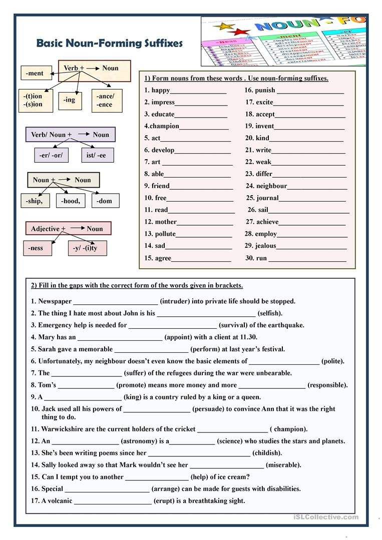 Basic Nounforming Suffixes Worksheet  Free Esl Printable Pertaining To Grammar Suffixes Worksheets