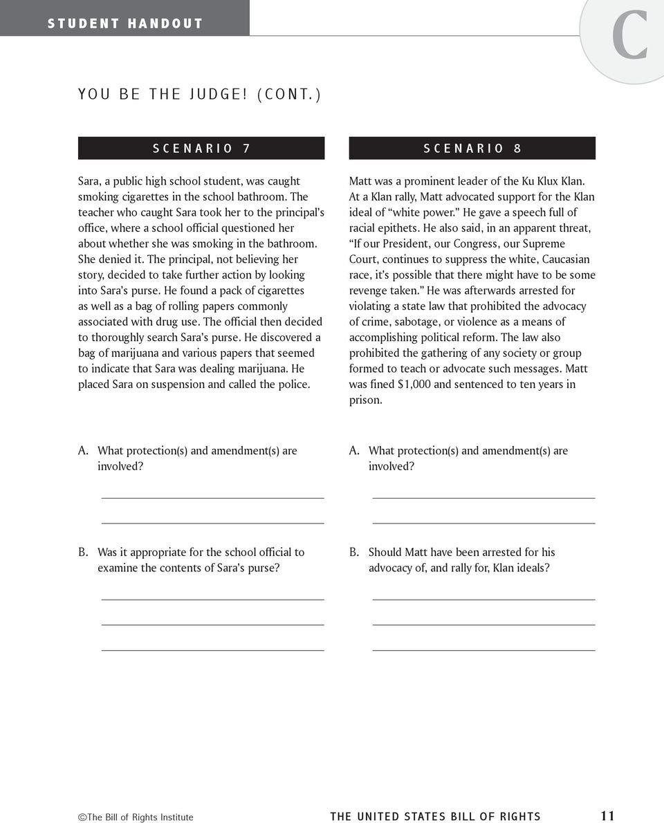 Bill Of Rights The United States How Does The Bill Of Rights As Well As Bill Of Rights Scenario Worksheet Answers