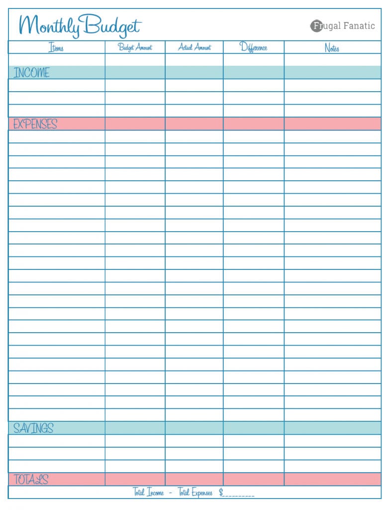 Blank Monthly Budget Worksheet  Frugal Fanatic Pertaining To Blank Budget Worksheet