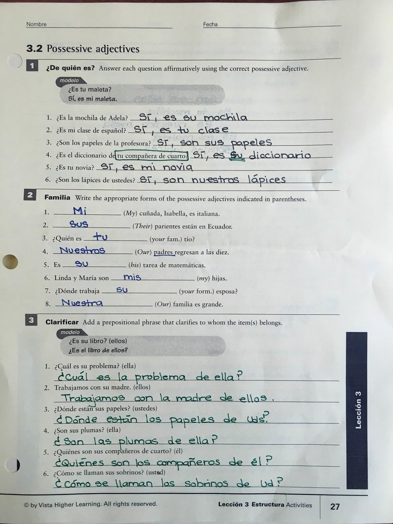 Blog Posts  Skyline High School Spanish With Regard To Worksheet 2 Possessive Adjectives Spanish Answers
