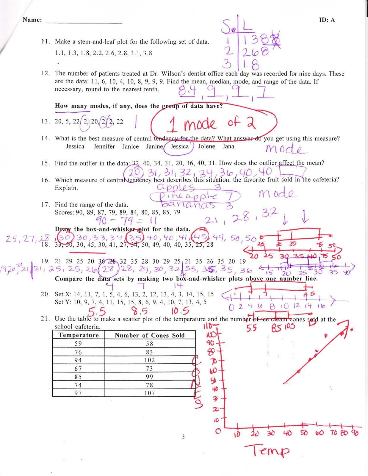 Box And Whisker Plot Worksheet With Answers Pre Algebra Worksheets Pertaining To Interpreting Box And Whisker Plots Worksheet